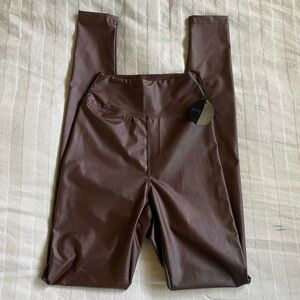 NWT Aerie Faux Leather Brown Leggings XXS